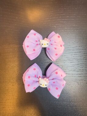 Pink Polka Dot Kitty Bow Hair Clips for Kids